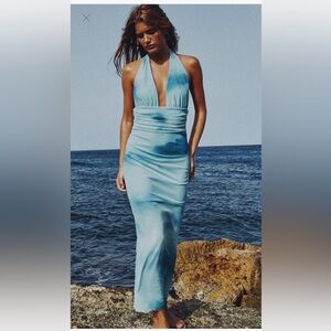 PRINTED WASH TULLE HALTER DRESS